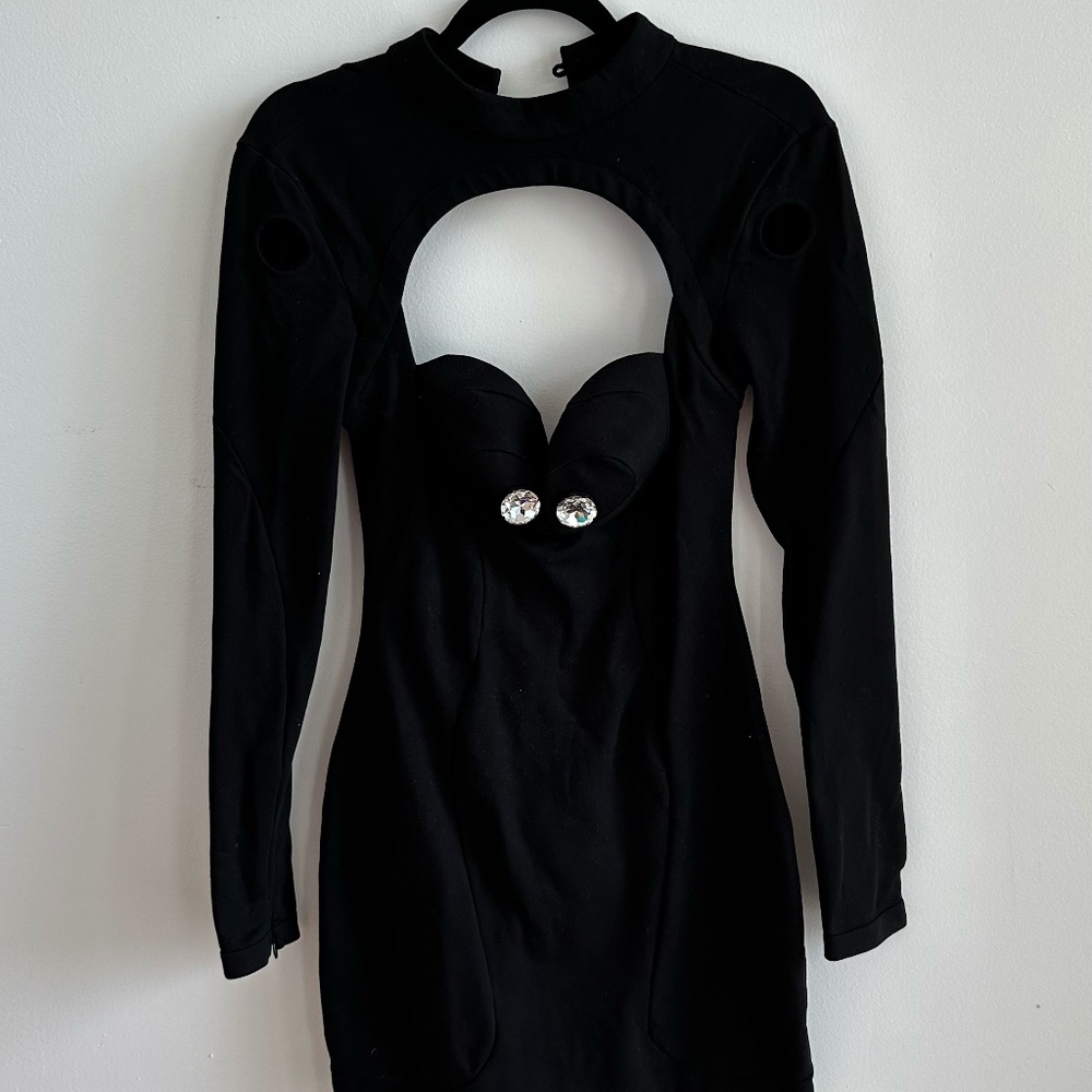 AREA Crystal-embellished cutout minidress